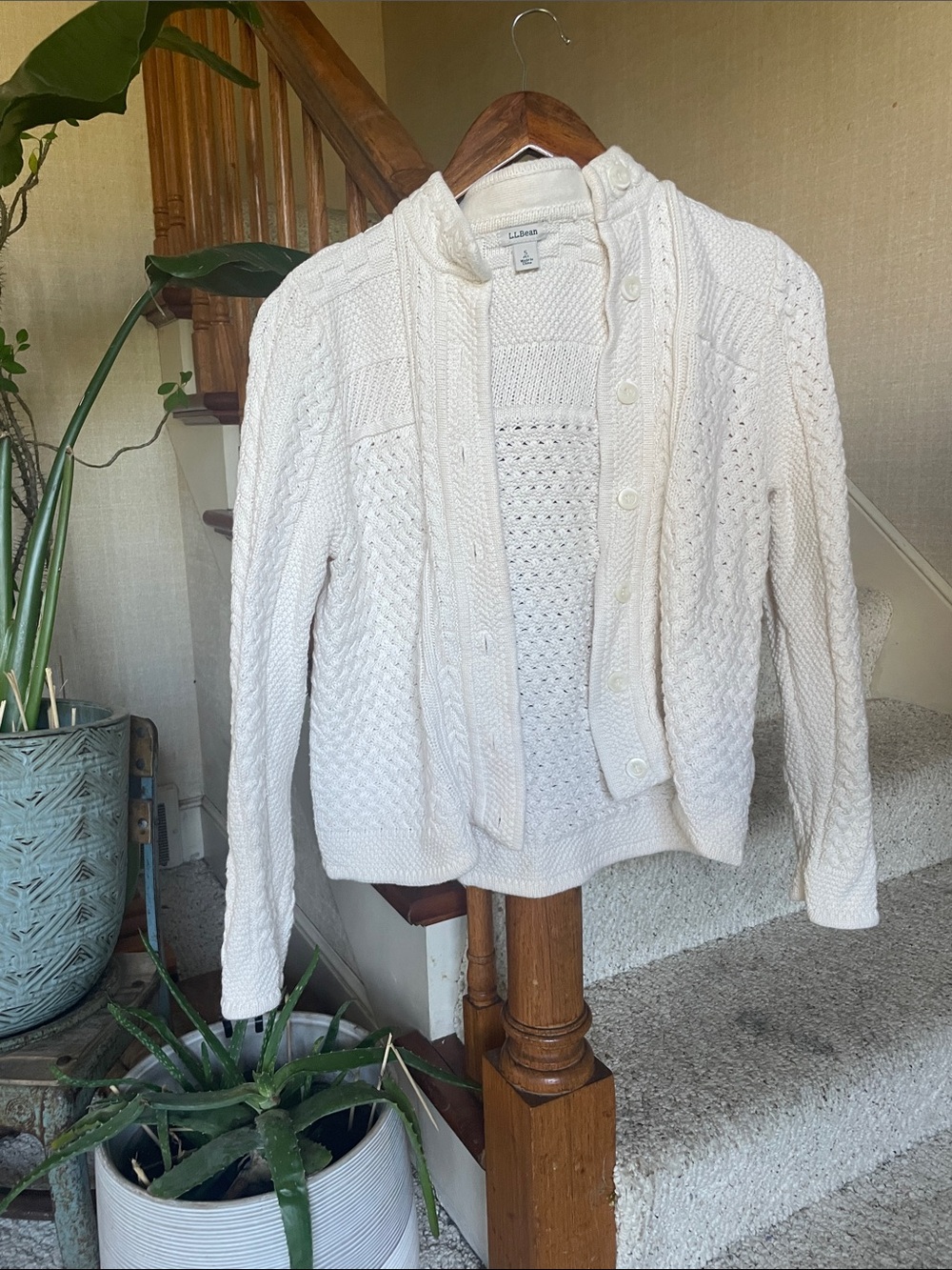 L.L. Bean Women's Cream Cable-Knit Button Front Cardigan
